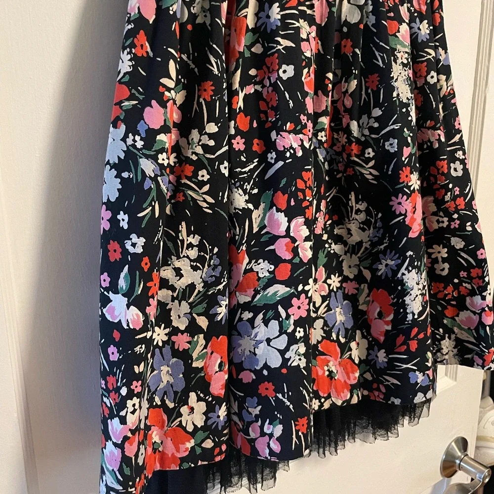 Free People Black Floral Midi Dress with Red & Pink Blooms size 4